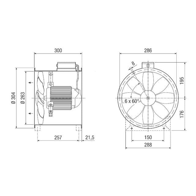 Maico - Ventilator für Rohreinbau Axial-Rohrventilator DZR 25/84 B Drehstrom DN 250