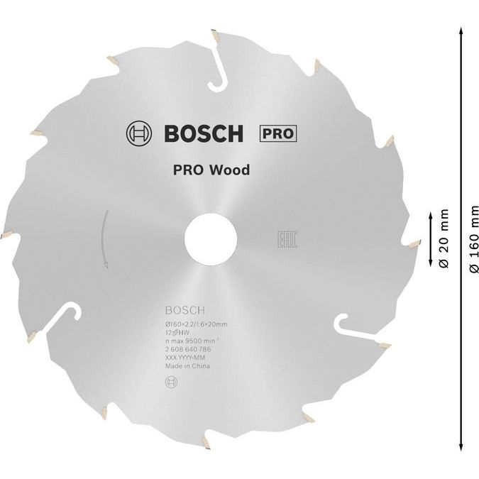 Bosch - Kreissägeblatt PRO Wood Kreissägeblatt, 2608640786 160 x 2,2 x 20 mm