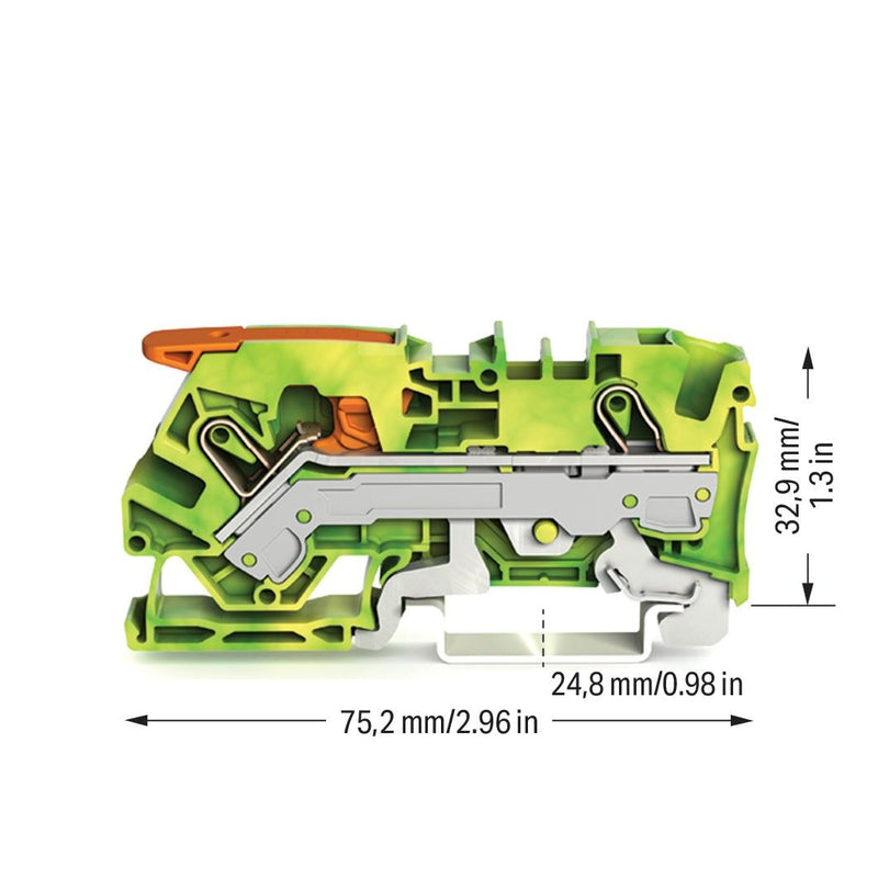 WAGO - Schutzleiter-Reihenklemme 2-Leiter-Schutzleiterkl. 2106-1207 6qmm, grün-gelb − 25 Stück
