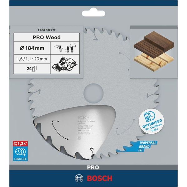 Bosch - Kreissägeblatt PRO Wood cordless 2608837702 Kreissägeblatt 184 x