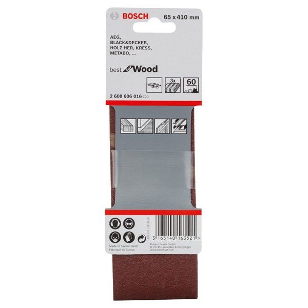 Bosch - Schleifpapier/Schleifvlies PRO X440 Schleifband, 65 x 2608606016 410 mm, G60, 3-tlg