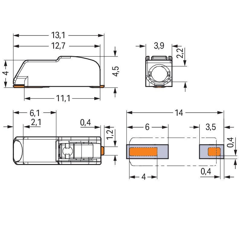 WAGO - Ein- und mehrpolige Klemmenleiste SMD-Leiterplattenklemme 2060-451/998-404 Drücker,0,75mm²,weiß − 13500 Stück