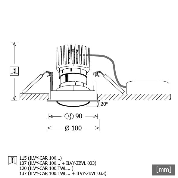 LTS Licht&Leuchten - Downlight/Strahler/Flutlicht LED-Einbaustrahler ILVY-CAR100 #658464 TW, DALI, ws