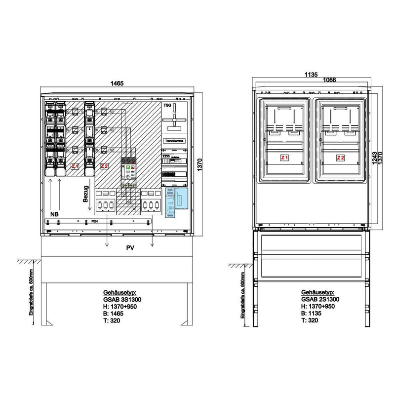 GSAB Elektrotechnik - Zähler-Komplettschrank Wandlermessung 33.W630.AR-01Ei LEW 630A >100kVA