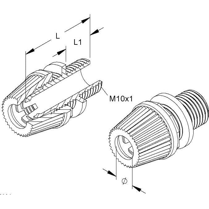 HKL - Scheibennippel für Leuchten Klemmnippel ws 433W D:5-6,8/L:25mm M10x1 − 100 Stück