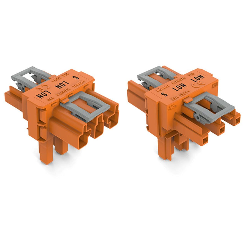 WAGO - Kompaktverteiler für steckbare Gebäudeinstallation T-Verteiler 3-polig 770-667 Kod. R,orange − 50 Stück