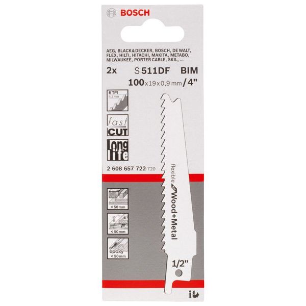 Bosch - Säbelsägeblatt Flexible for Wood and 2608657722 Metal, 2er-Pack − 5 Packung