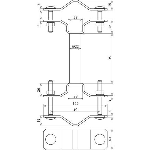 DEHN - Zubehör/Ersatzteile für Erdung und Blitzschutz Befestigungsschelle BSCD40DS95D45.65 V2A f. Rohre D 40mm