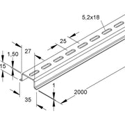 HKL - Tragschiene 537LO/2 gelocht − 20 Meter