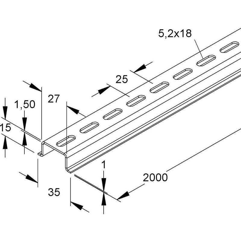 HKL - Tragschiene 537LO/2 gelocht − 20 Meter