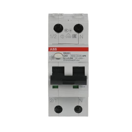 ABB Stotz S&J - Kombination FI-Schalter/Leitungsschutzschalter FI/LS-Schalter DS201A-C40/0,03AP-R 6kA, 1p+N