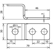 DEHN - Verbinder für Blitzschutz Endstück Z-Form St/tZn ES ZF 3XB11 STTZN m. 3 Bohr. D11mm