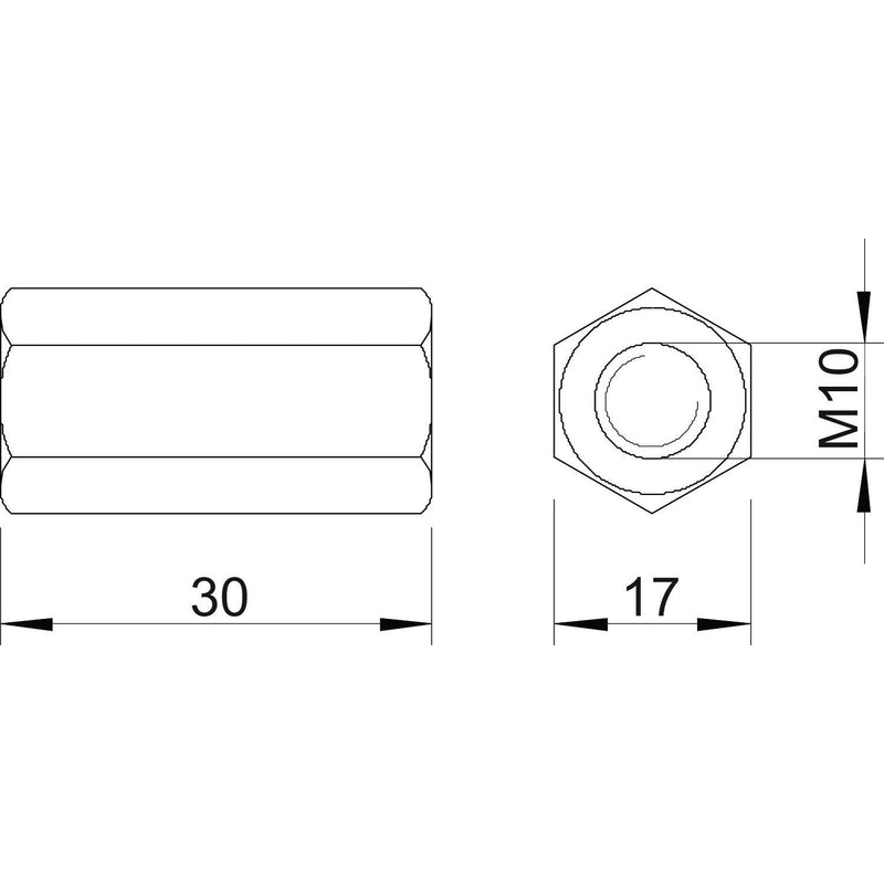 OBO Bettermann - Langmutter Verbindungsmuffe CSTR M10 A2 M10x40mm − 50 Stück