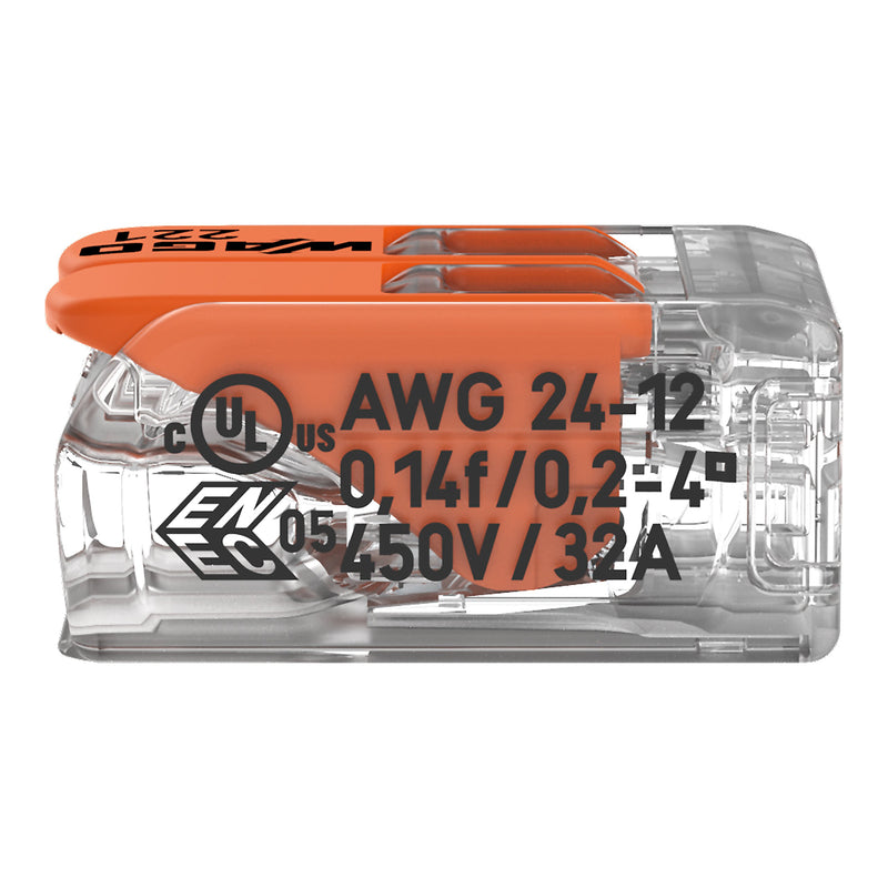 WAGO - Steckklemme Compact-Verbindungsklemme 221-412 2-Leiter bis 4qmm − 100 Stück