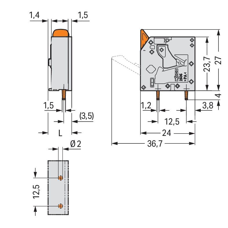WAGO - Leiterplattenklemme Hebel 2606-3101 6mm²,grau − 200 Stück