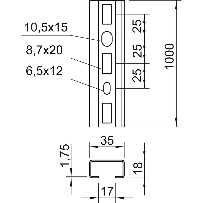 OBO Bettermann - Stiel/Profilschiene Profilschiene CMS3518P1000FS − 10 Meter