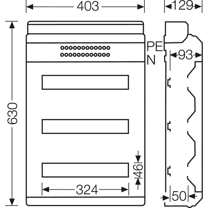 Hensel - Installationskleinverteiler Automatengehäuse KV 3554 54TE 3x18x18mm IP54  − 1 Stück
