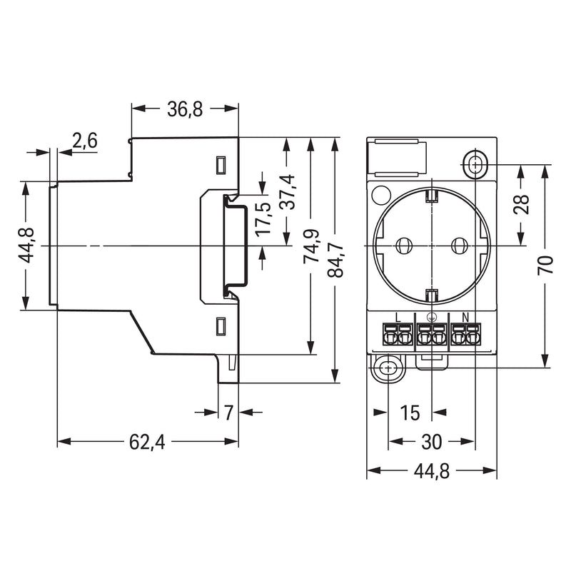 WAGO - Steckdose Reiheneinbau Schaltschrank-Steckdose 709-582 Tragsch. Schraubmo