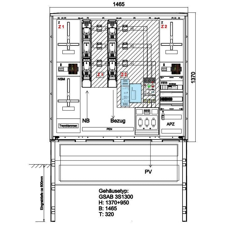 GSAB Elektrotechnik - Zähler-Komplettschrank Meß-Wandlerschrank 43.W400.AR-01Ei Syna 400A
