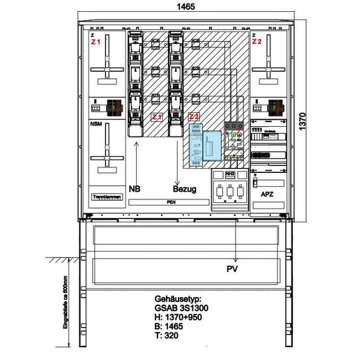 GSAB Elektrotechnik - Zähler-Komplettschrank Meß-Wandlerschrank 43.W400.AR-01Ei Syna 400A