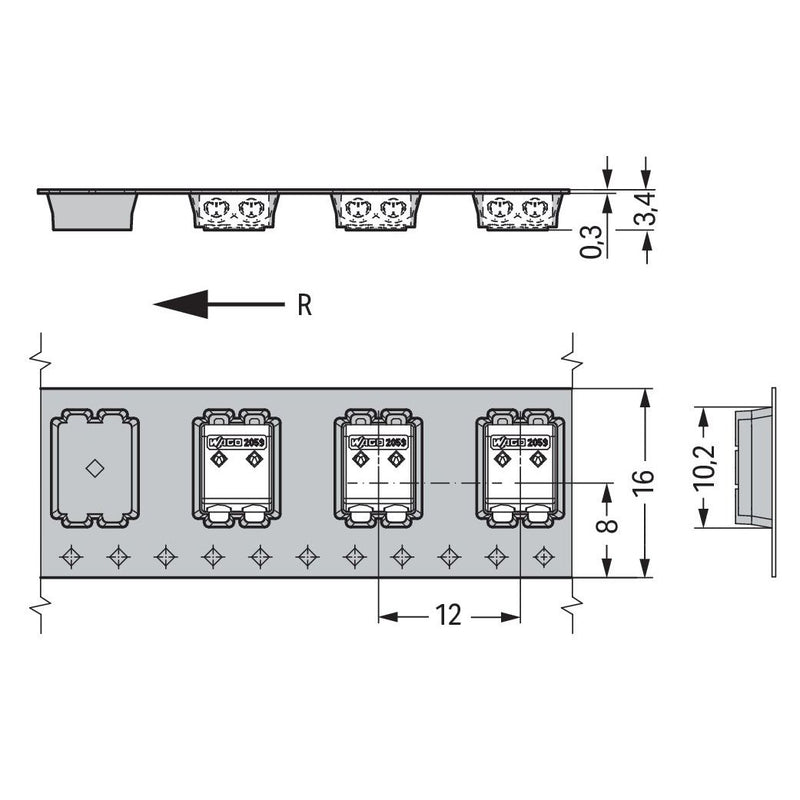 WAGO - Ein- und mehrpolige Klemmenleiste SMD-Leiterplattenklemme 2059-302/998-603 0,5mm²,Maß 3mm,ws − 29400 Stück