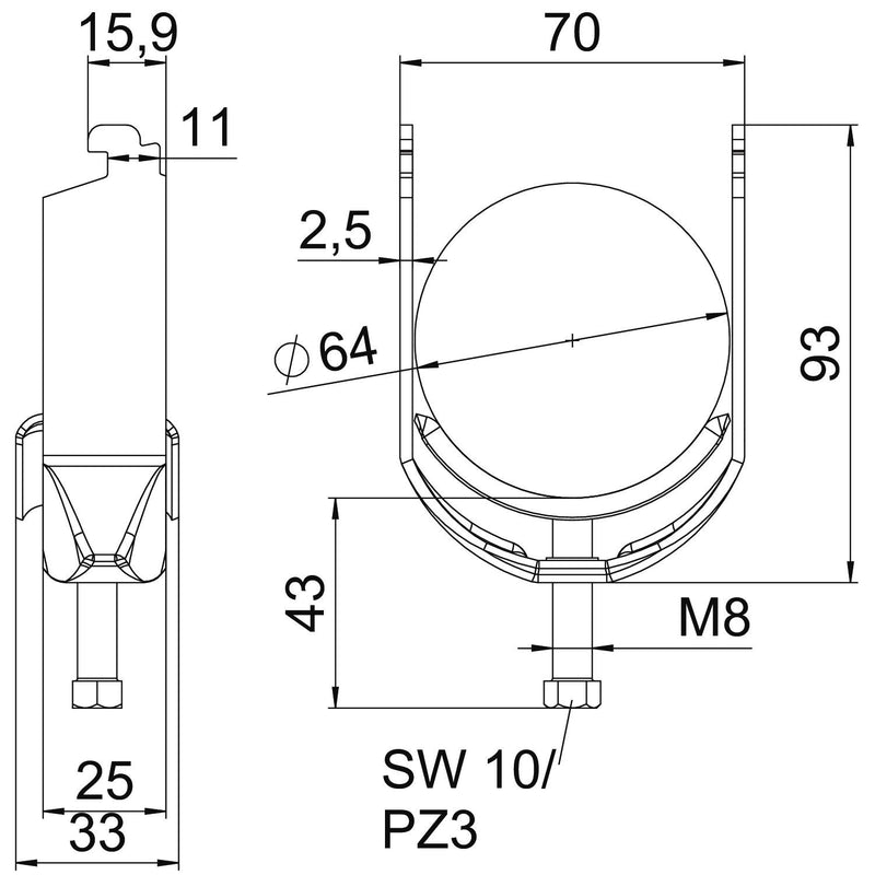 OBO Bettermann - Bügelschelle BS-N1-M-64 FT 58-64mm − 50 Stück