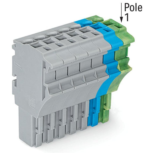 WAGO - Ein- und mehrpolige Klemmenleiste 1-Leiter-Federleiste 2022-107/000-038 4 mm²,gr/bl/gn-ge − 50 Stück
