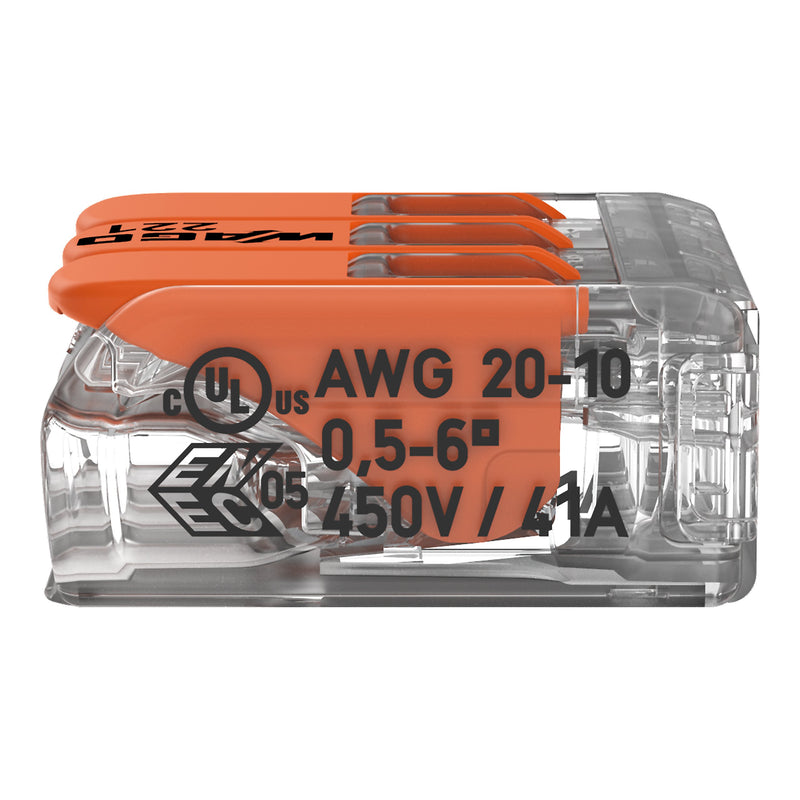 WAGO - Steckklemme Compact-Verbindungsklemme 221-613 3-Leiter bis 6qmm − 30 Stück