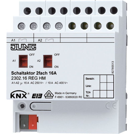Jung - Bussystem-Schaltaktor KNX Schaltaktor 2-fach 2302.16 REGHM 16A − 1 Stück