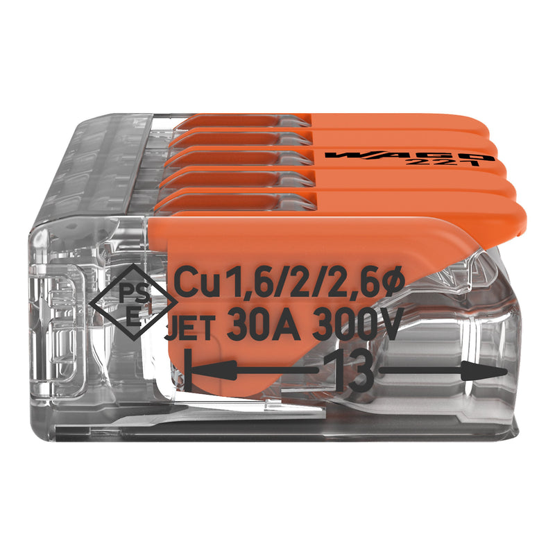 WAGO - Steckklemme Compact-Verbindungsklemme 221-615 5-Leiter bis 6qmm − 15 Stück