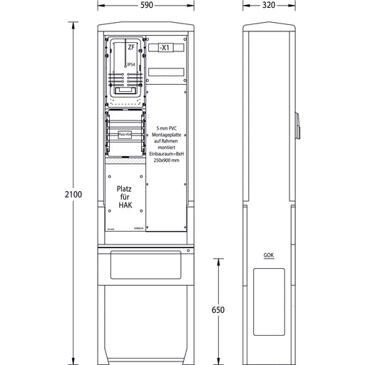 uesa - Zähler-Komplettschrank Zähleranschlußsäule ZAS-S-1-1MP ENSO 2100x590x320mm