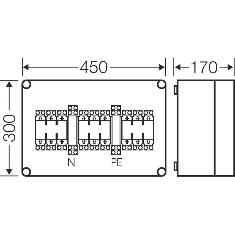 Hensel - Sicherungskasten Sicherungsgehäuse Mi 4350 3xNH00 3p. 125A+PE+N