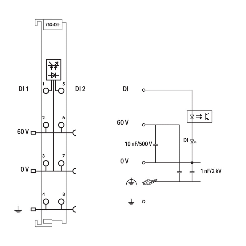 WAGO - Feldbus, Dez. Peripherie - Digitales Ein-/Ausgangs-Modul 2-Kanal-Digitaleingang 753-429 DC 60 V,3 ms