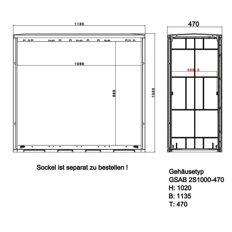 GSAB Elektrotechnik - Gehäuse/Schaltschrank (leer) Normkabelverteilerschrank 2S1000-470MPIMC HxBxT:1020x1135x470