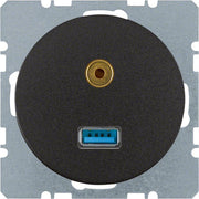Berker - Einsatz/Abdeckung für Kommunikationstechnik USB/3,5mm Audio Steckdose 3315392045 sw/gl
