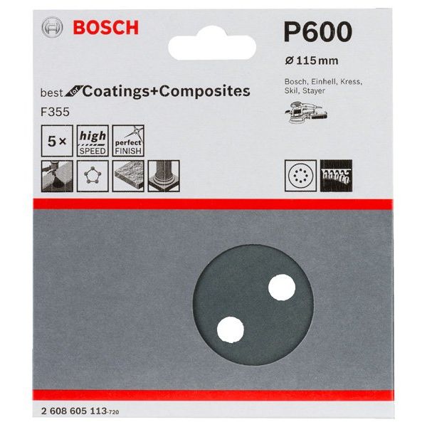 Bosch - Schleifpapier/Schleifvlies PRO F355 Schleifblatt, 115 2608605113 mm, G600, 5-tlg