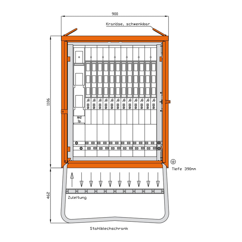 Walther Werke - Baustromverteiler Gruppenverteilerschrank WGV0086 277kVA,12 NH-Abgänge