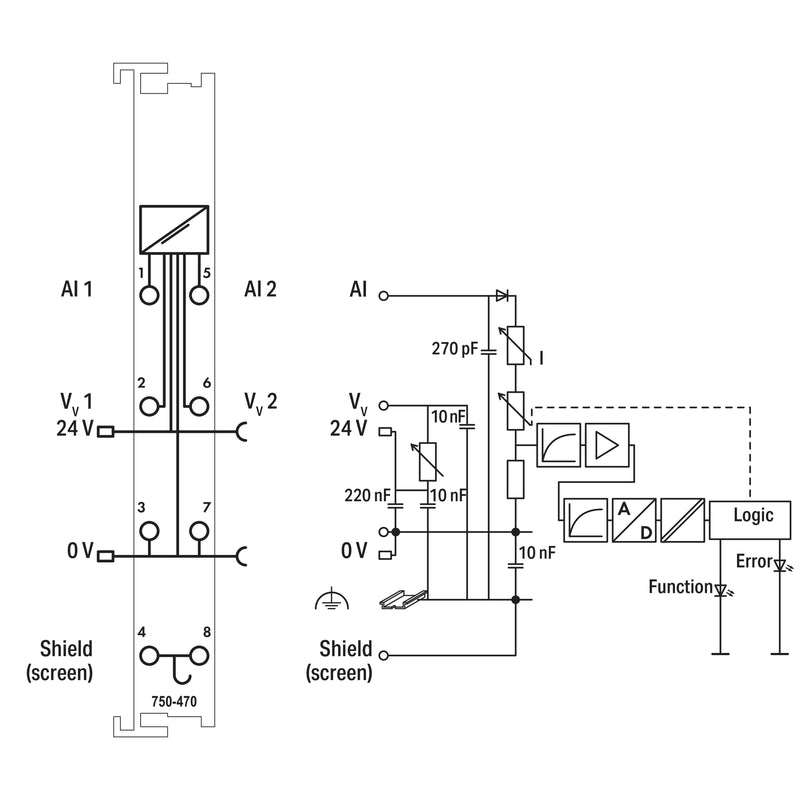WAGO - Feldbus, Dez. Peripherie - Analoges Ein-/Ausgangs-Modul Analog Eingangsklemme 750-470 2-Kanal 0-20mA
