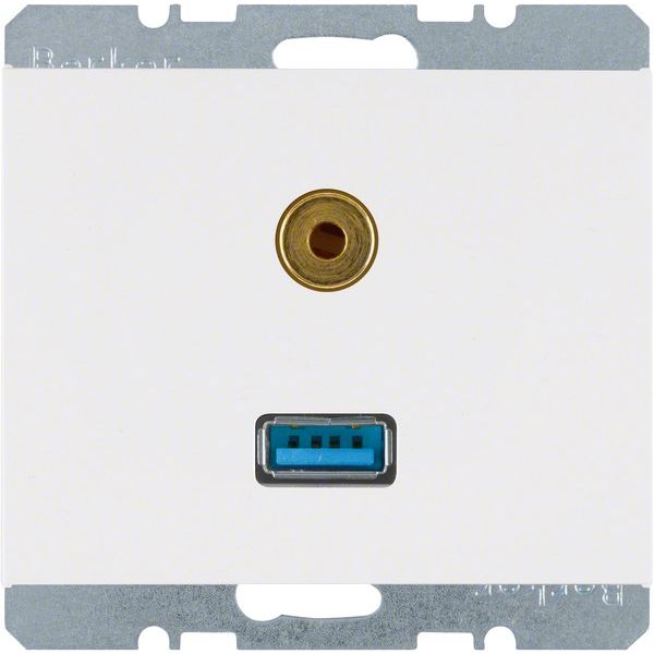 Berker - Einsatz/Abdeckung für Kommunikationstechnik Steckdose USB/3,5mm Audio 3315397009 polarweiß glänzend