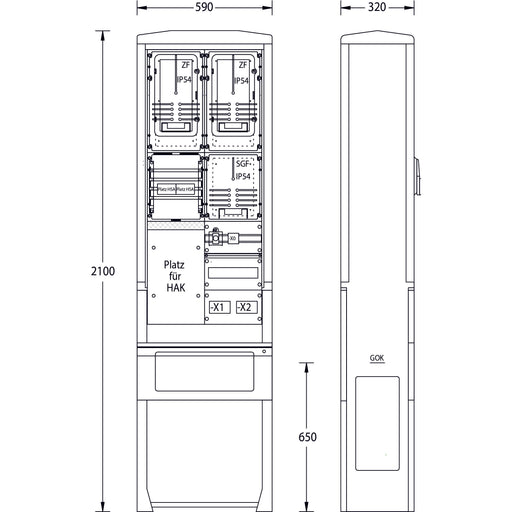 uesa - Zähler-Komplettschrank Zähleranschlußsäule ZAS-S-2-TSG ENSO 2100x590x320mm