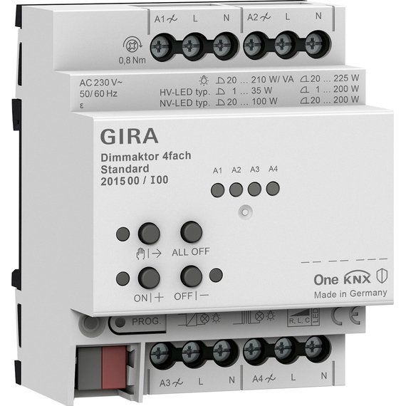 Gira - Bussystem-Dimmaktor Dimmaktor 201500 4-f. REG KNX Secure