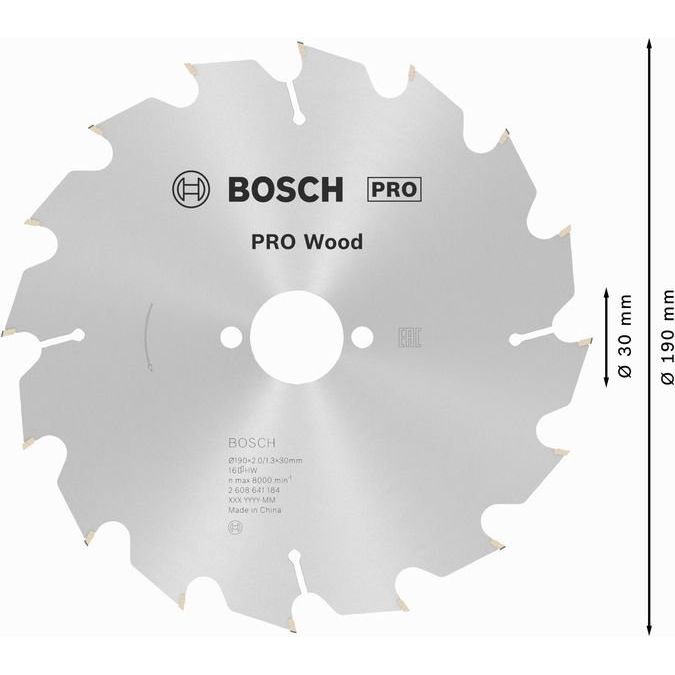 Bosch - Kreissägeblatt PRO Wood Kreissägeblatt, 2608641184 190 x 2 x 30 mm, Z16