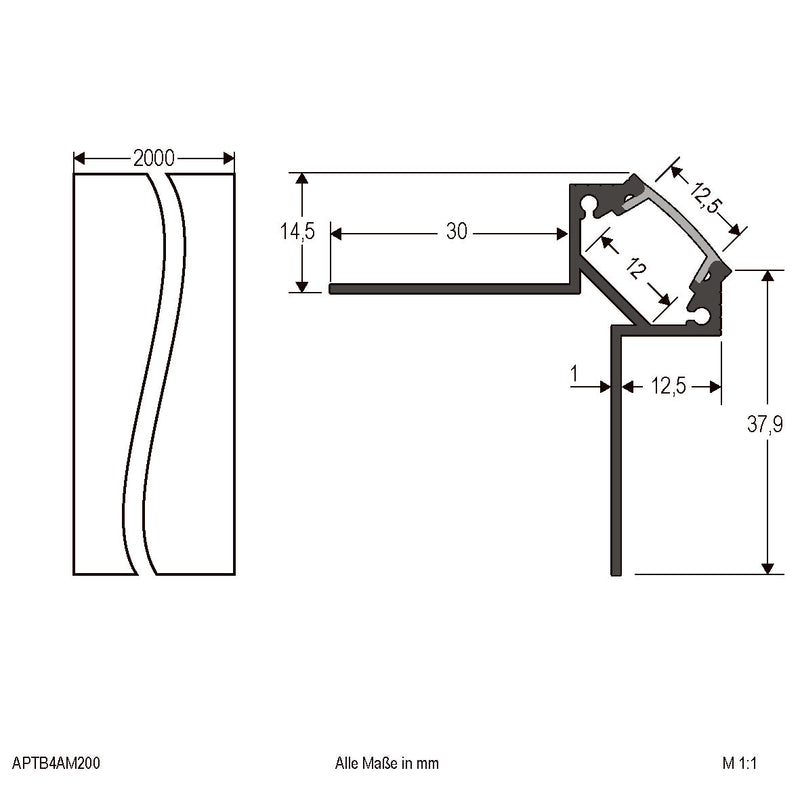 EVN Lichttechnik - Mechanisches Zubehör/Ersatzteile für Leuchten Alu-Profil m. Abdeckung APTB4AM200 opal, 2m