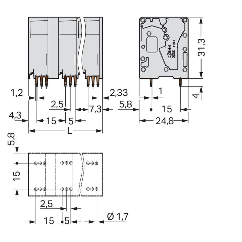 WAGO - Leiterplattenklemme 2636-3352 16mm² − 50 Stück