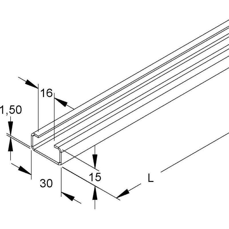 Niedax - Stiel/Profilschiene Ankerschiene 2970/2 BO − 20 Meter