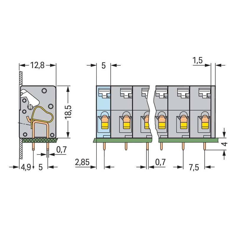WAGO - Leiterplattenklemme 741-303 Drücker,2,5 mm²,grau − 55 Stück