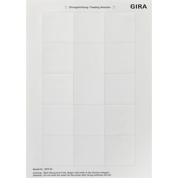 Gira - Bezeichnungsmaterial für Installationsschalterprogramme Beschriftungsboegen 52x52 287002 Zubehör