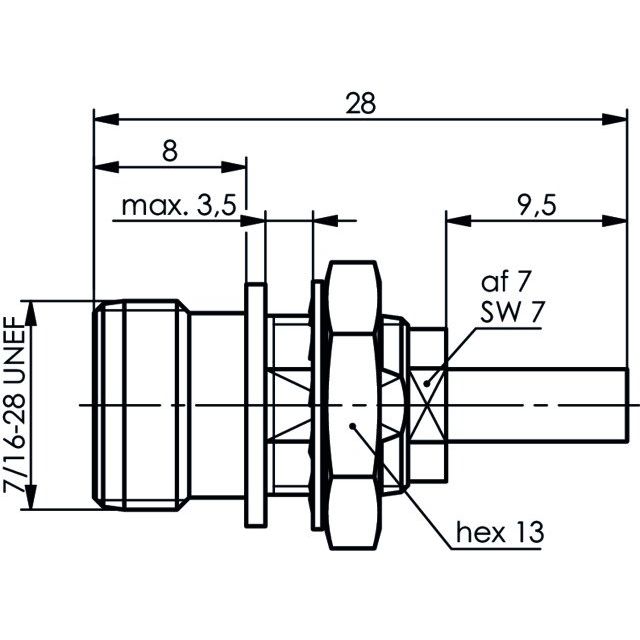 Telegärtner - Koax-Steckverbinder TNC-Einbaubuchse cr 100023764 RG 316/U