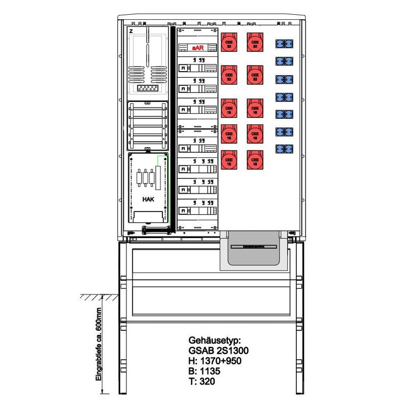 GSAB Elektrotechnik - Zähler-Komplettschrank Festplatzverteiler 25.1P11FP43261614S mit FP-Einführung