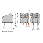 WAGO - Leiterplattenklemme DoppelstockLeiterplattenk. 250-705 Drücker,1,5mm²,gr − 27 Stück